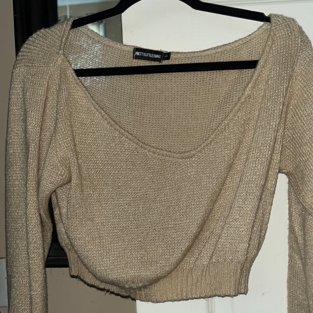 Tan off the shoulder sweater